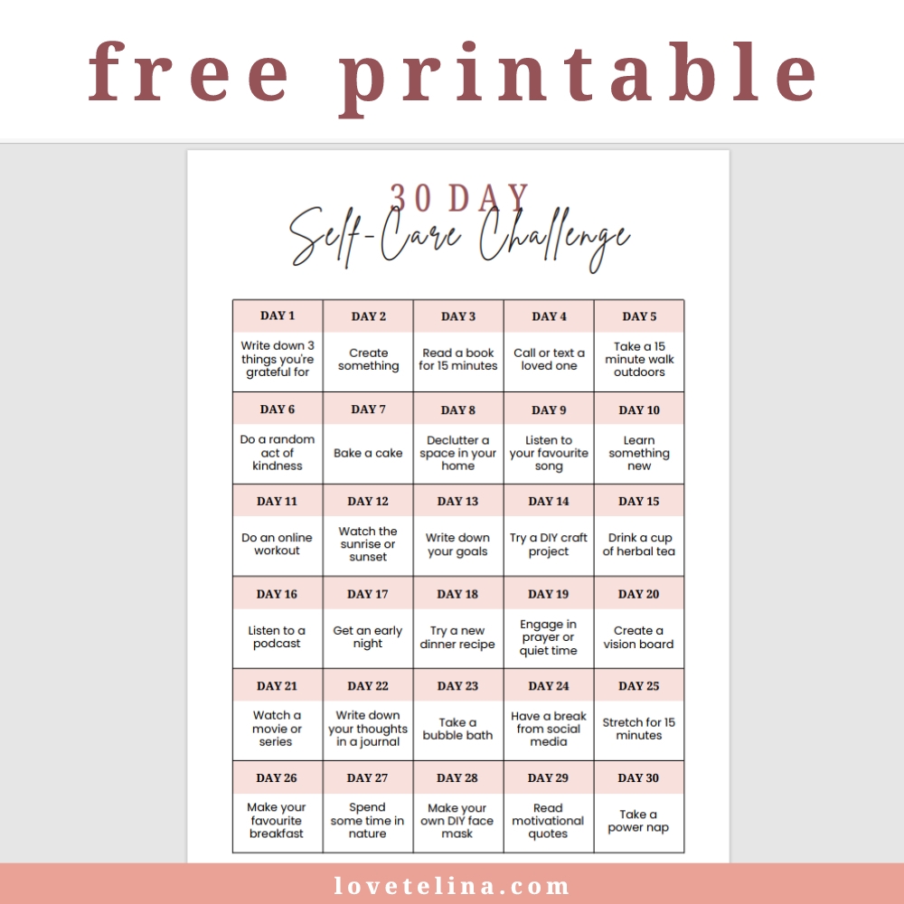 Day Self Care Challenge Free Printable Telina Patricia